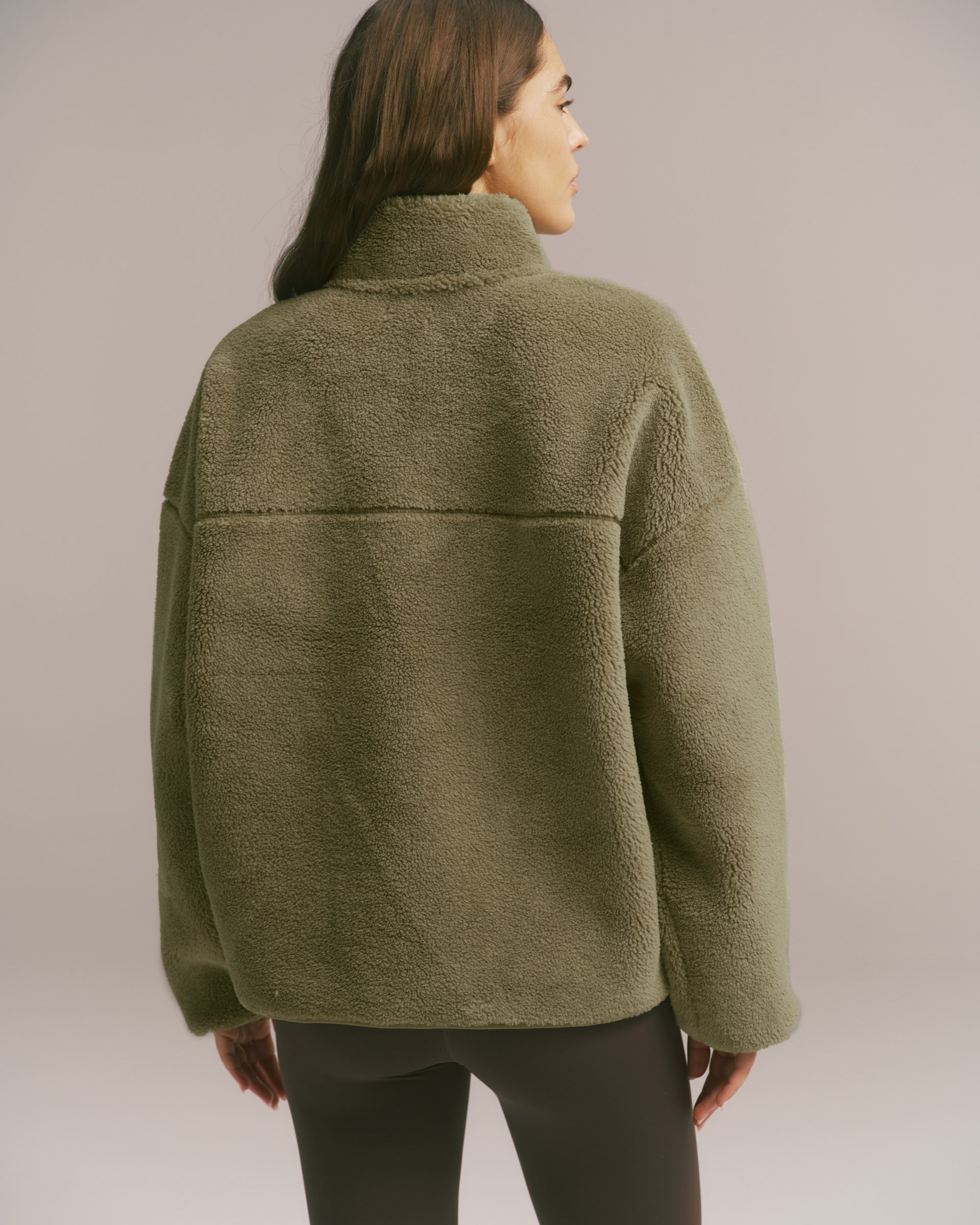 Oversized Pocket Zip Through Fleece - Dark Pistachio Green