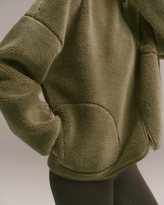 Oversized Pocket Zip Through Fleece - Dark Pistachio