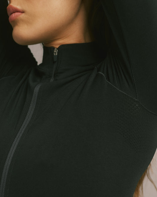 Seamless Zip Up Top - Black