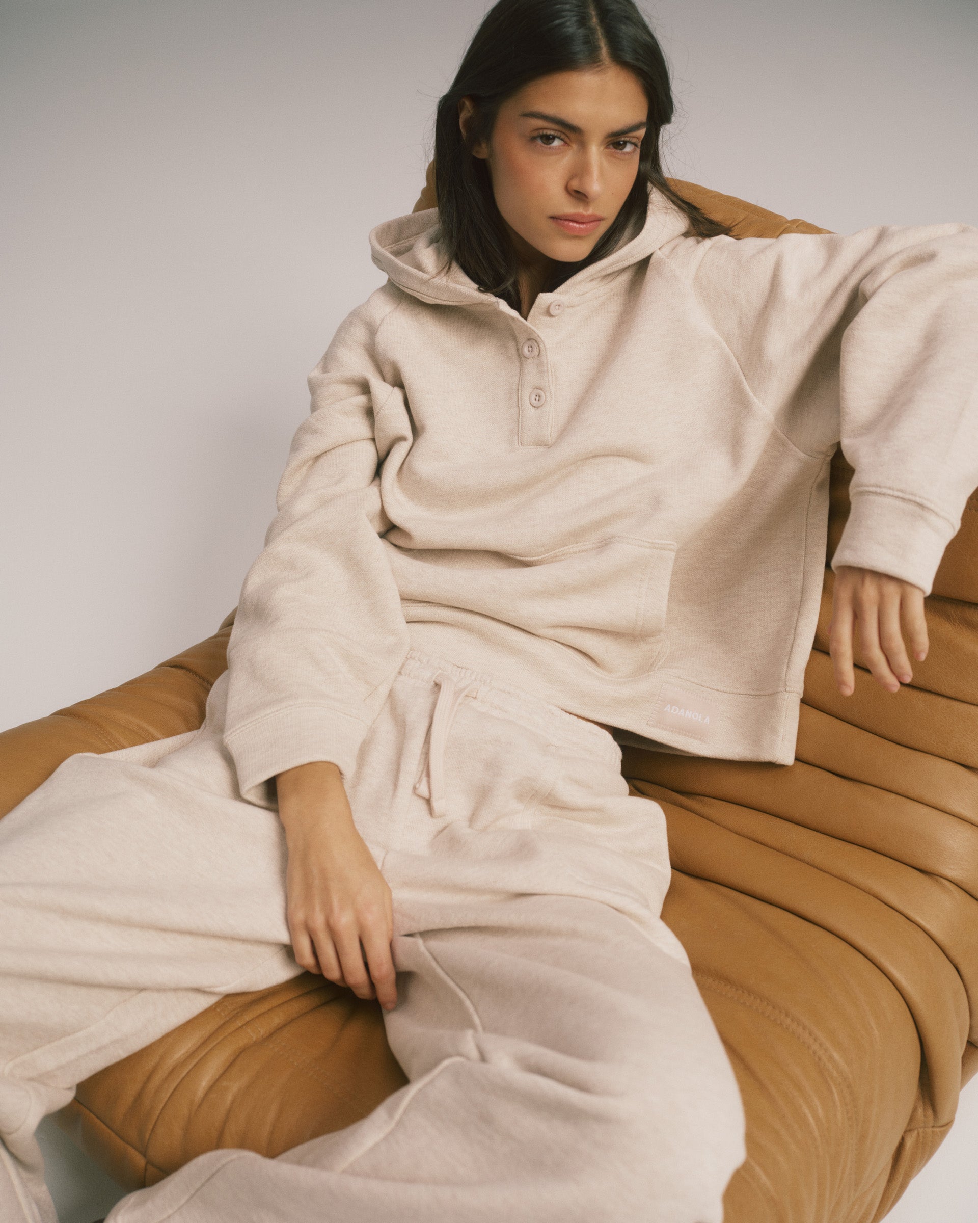 Loopback Henley Hoodie - Oatmeal Melange