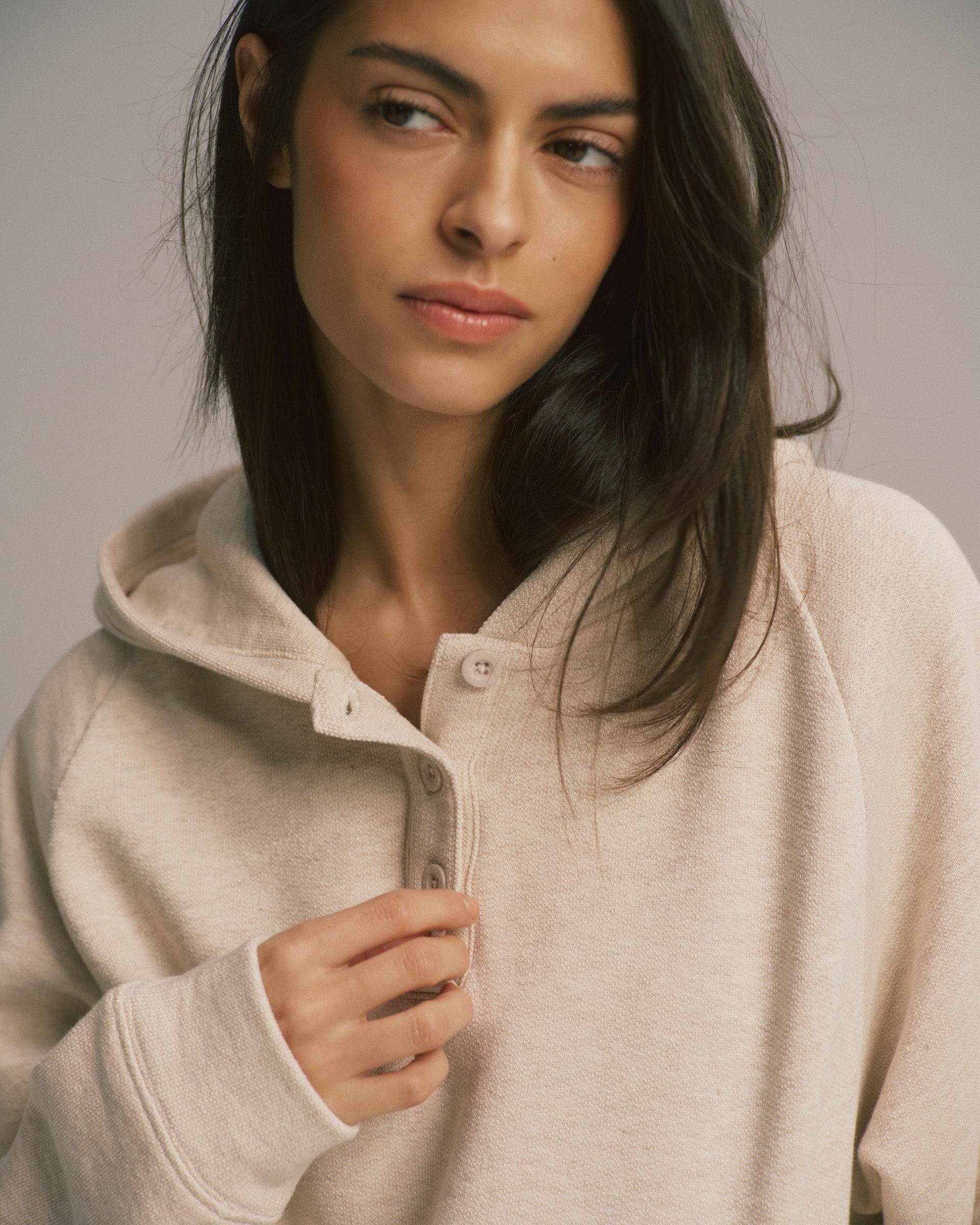 Loopback Henley Hoodie - Oatmeal Melange