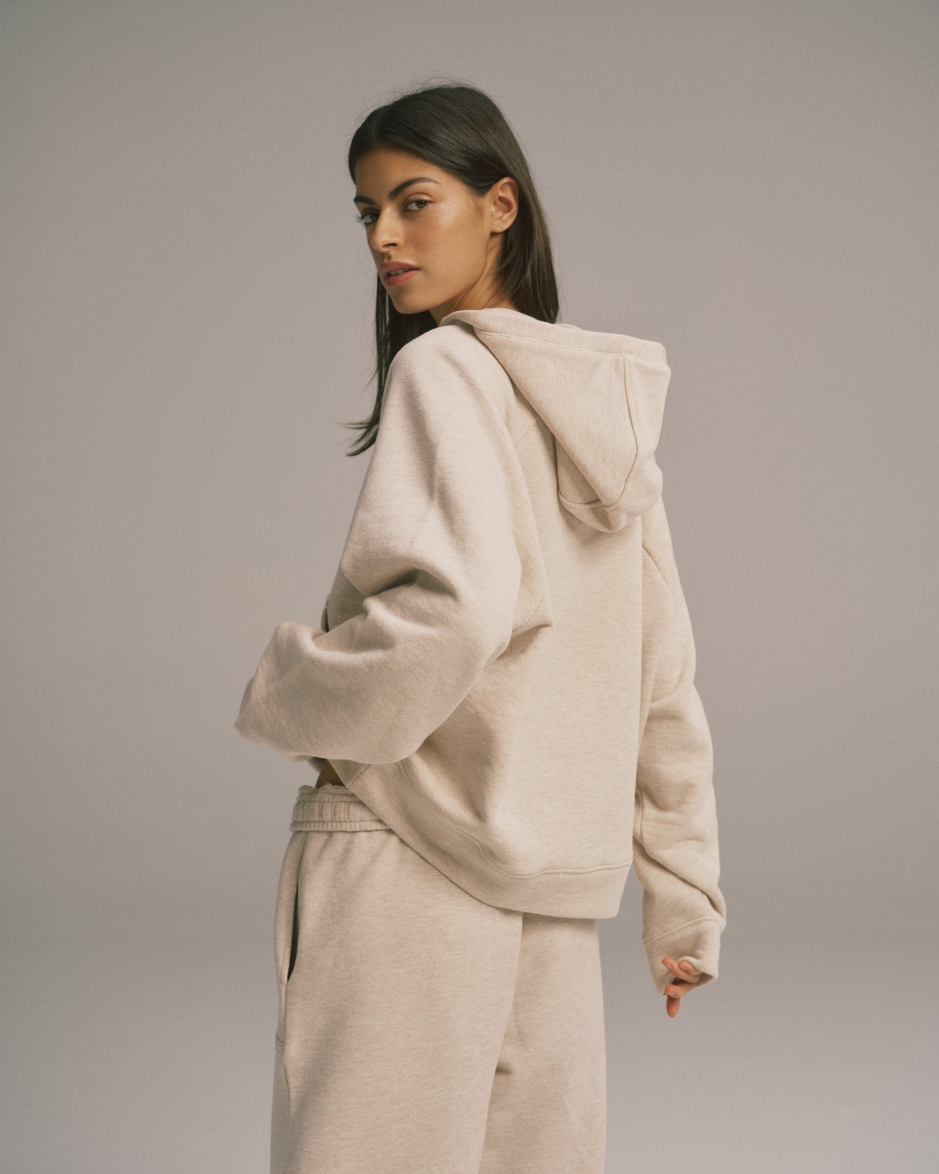 Loopback Henley Hoodie - Oatmeal Melange