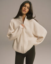 Knit Full Zip Funnel Neck Sweatshirt - Marshmallow White