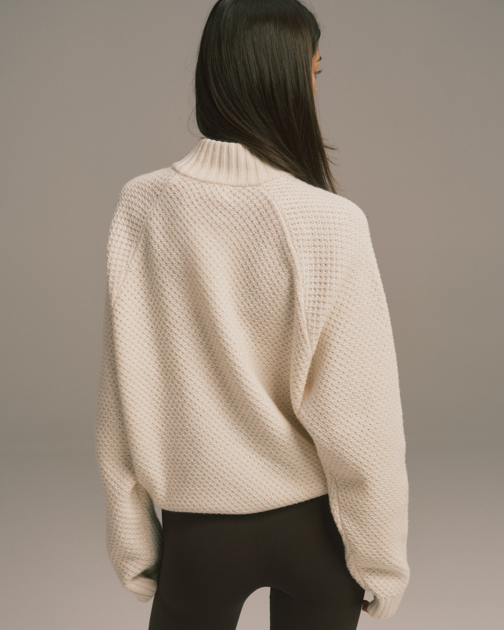 Knit Full Zip Funnel Neck Sweatshirt - Marshmallow White