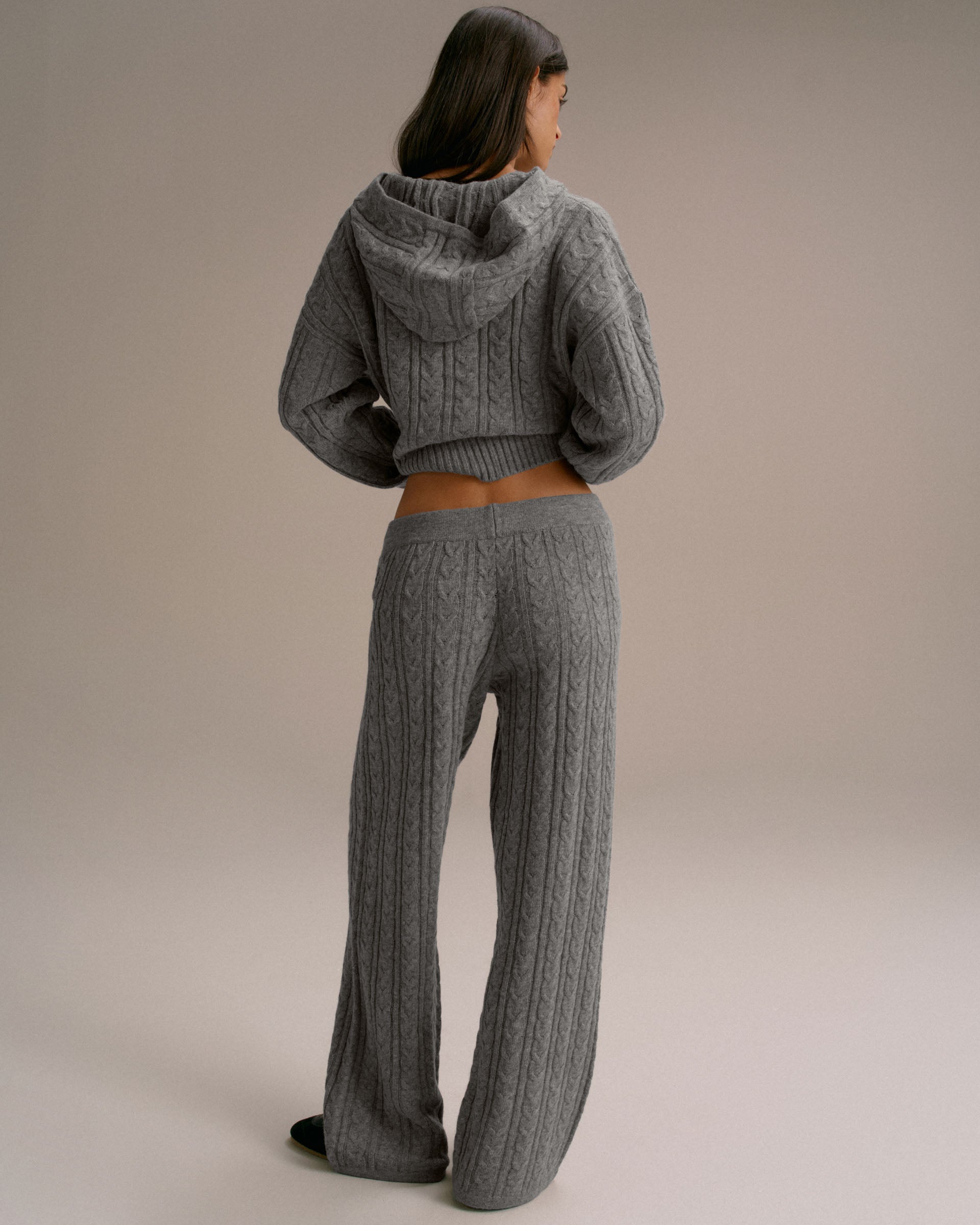 Cable Knit Straight Leg Trousers - Dark Grey Melange – Adanola
