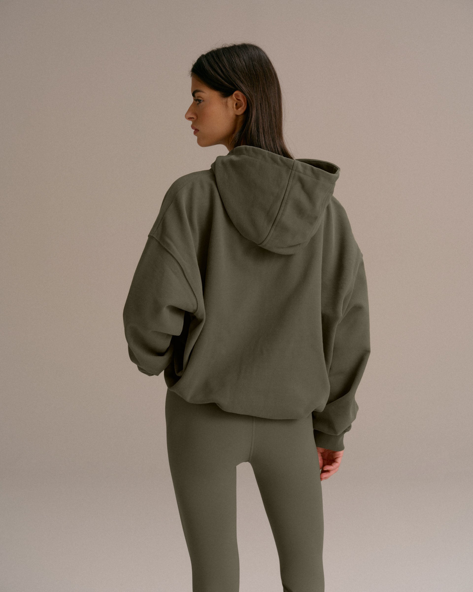 Varsity Oversized Full Zip Hoodie - Olive Green/Marshmallow White