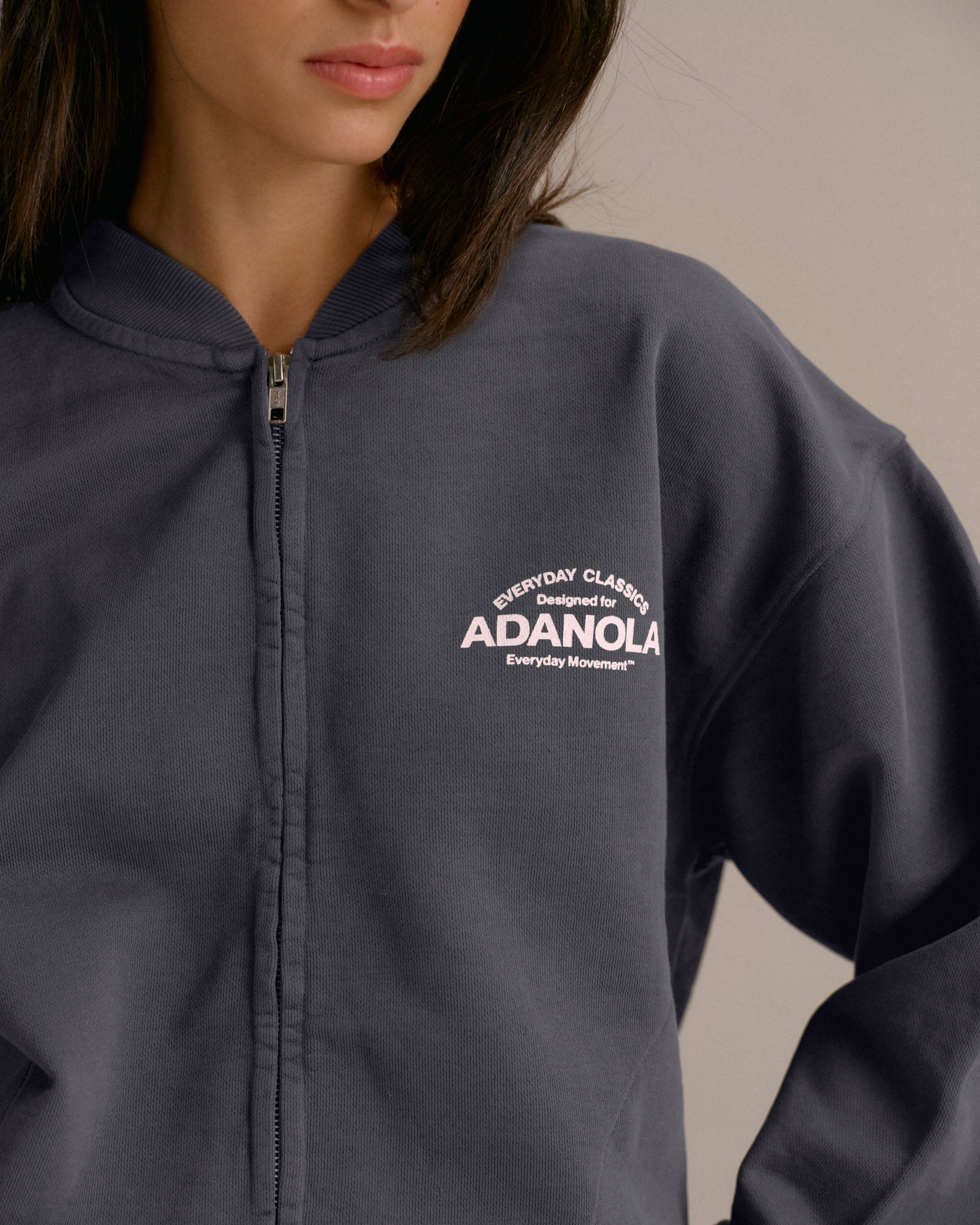 Classics Distressed Full Zip Sweatshirt - Charcoal Grey/Blush Pink