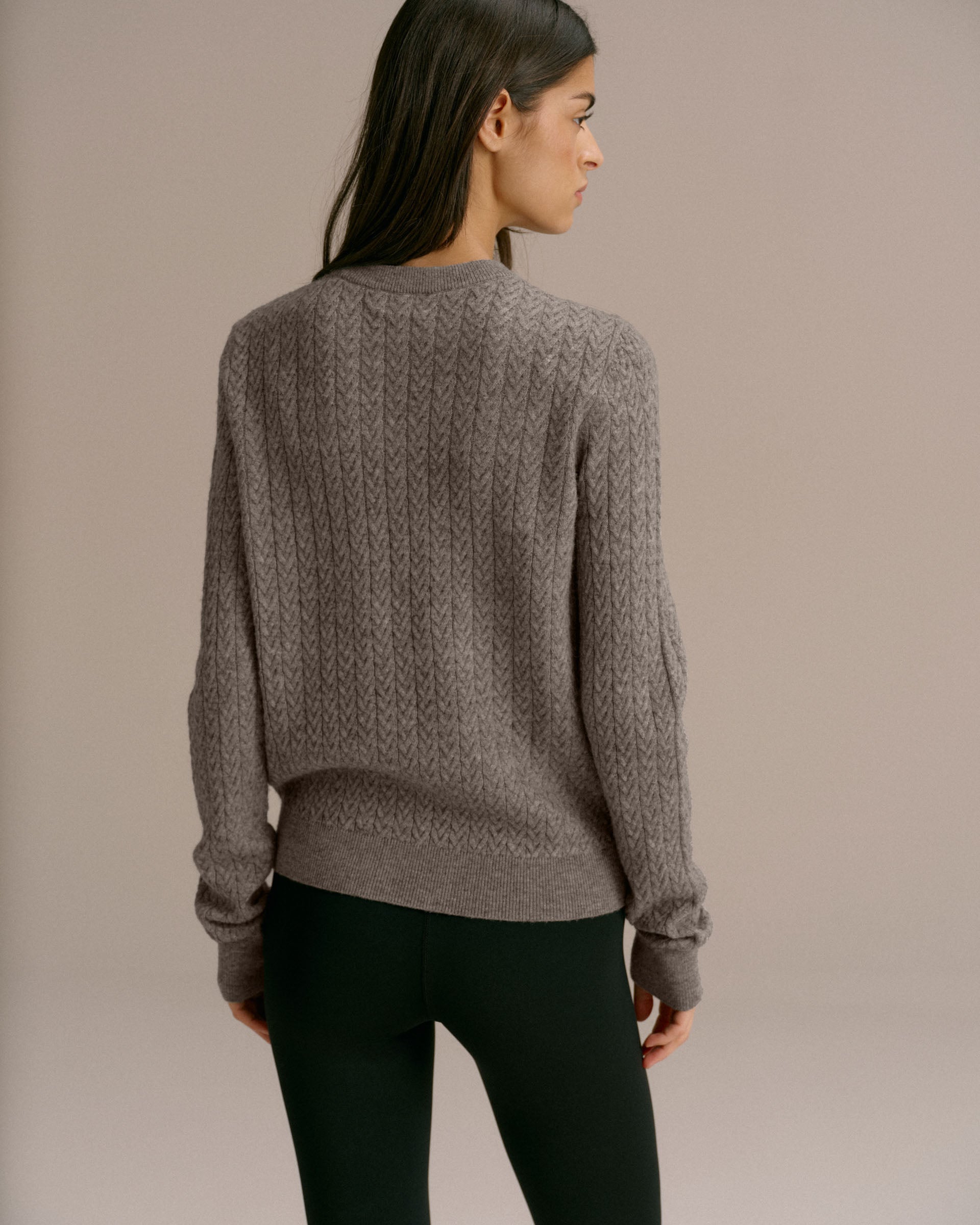 Cable Knit Sweatshirt - Dark Grey Melange