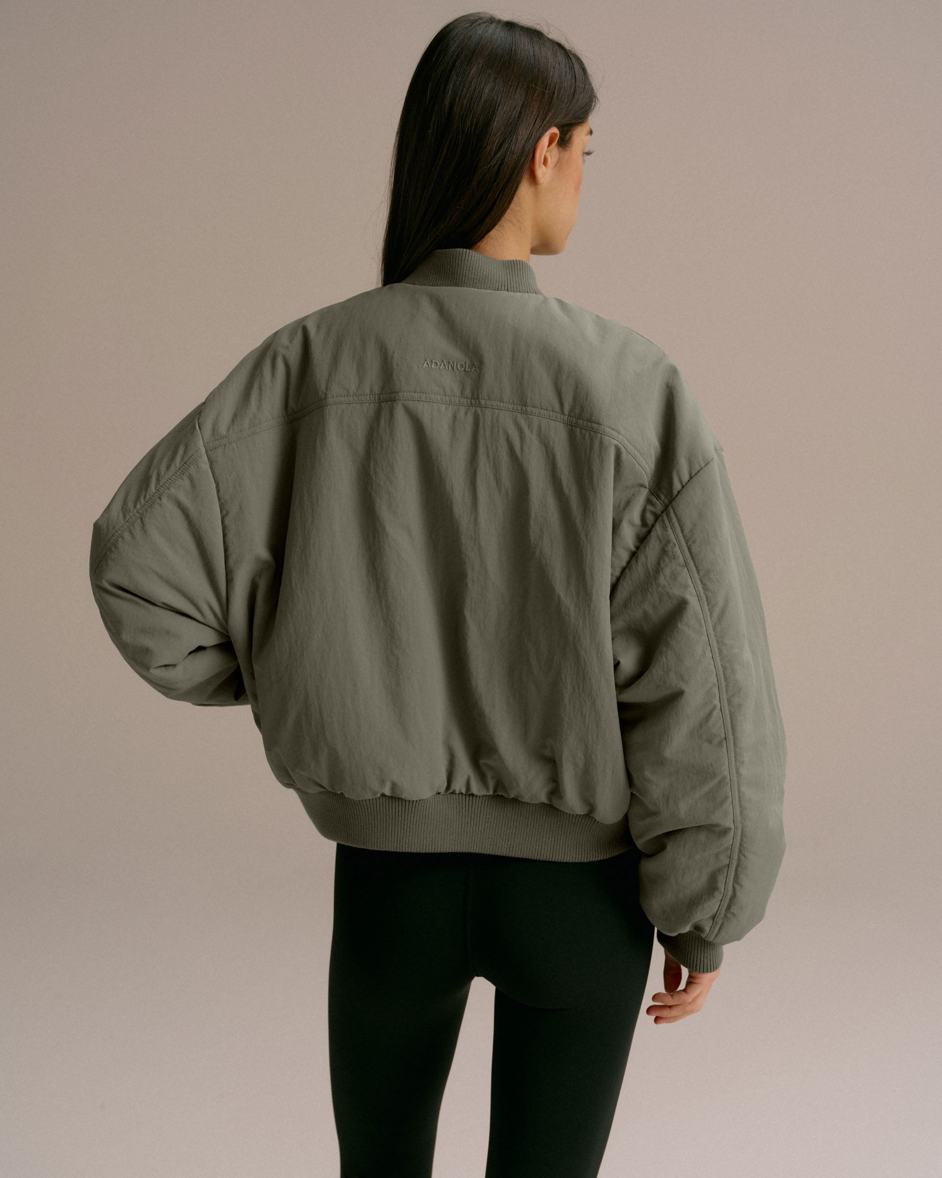 Drop Shoulder Reversible Bomber Jacket - Black/Olive Green