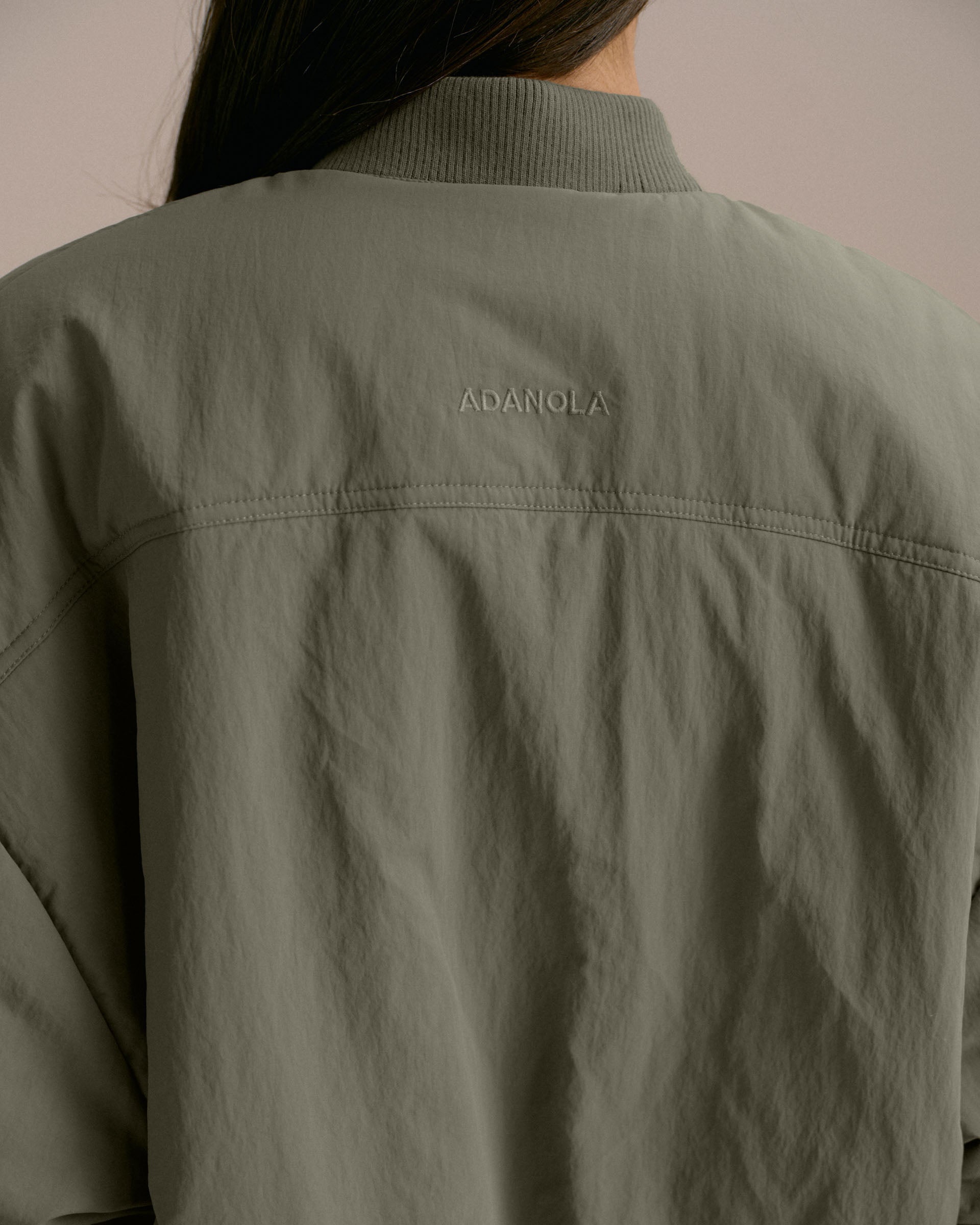 Drop Shoulder Reversible Bomber Jacket - Black/Olive Green