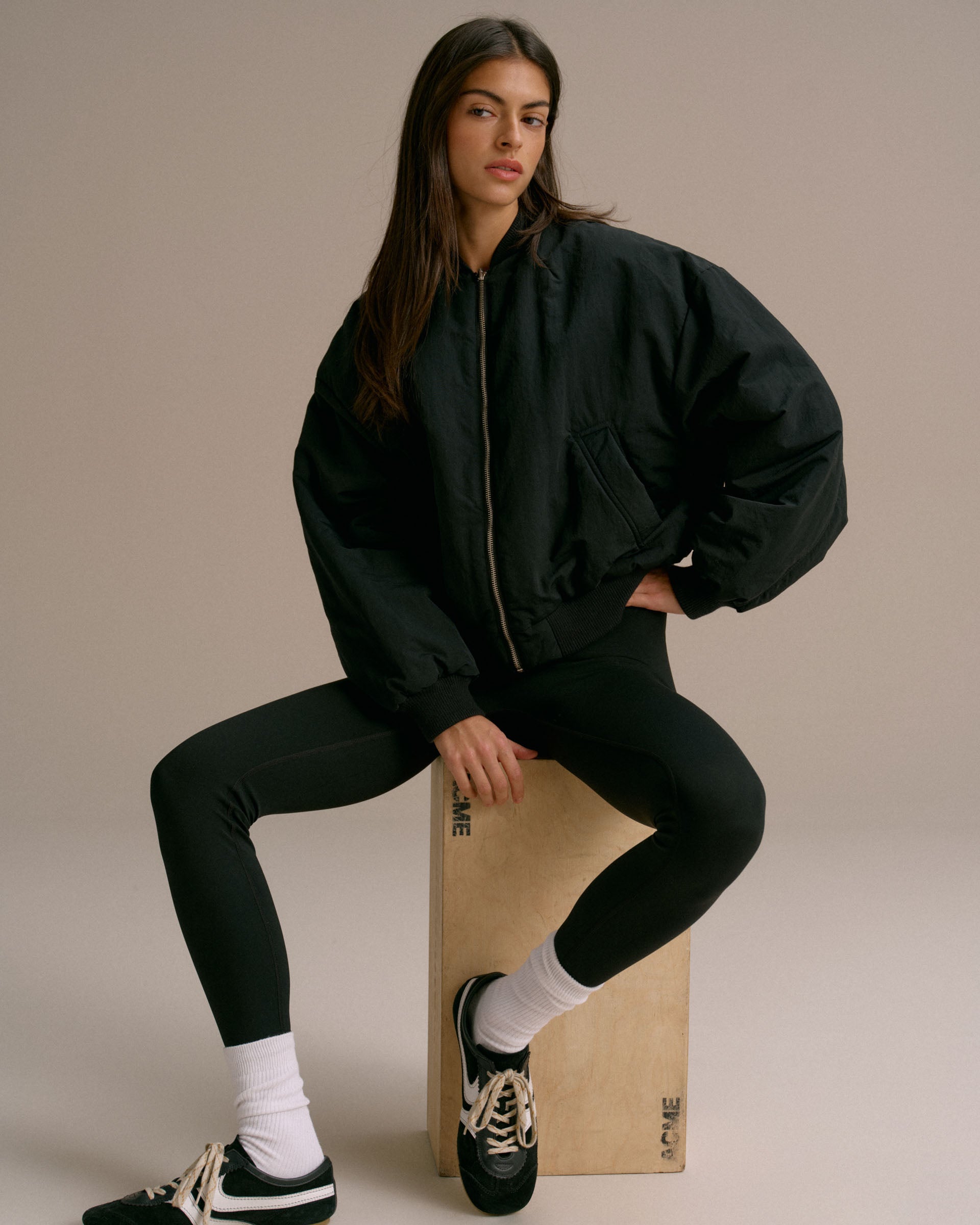 Drop Shoulder Reversible Bomber Jacket - Black/Olive Green