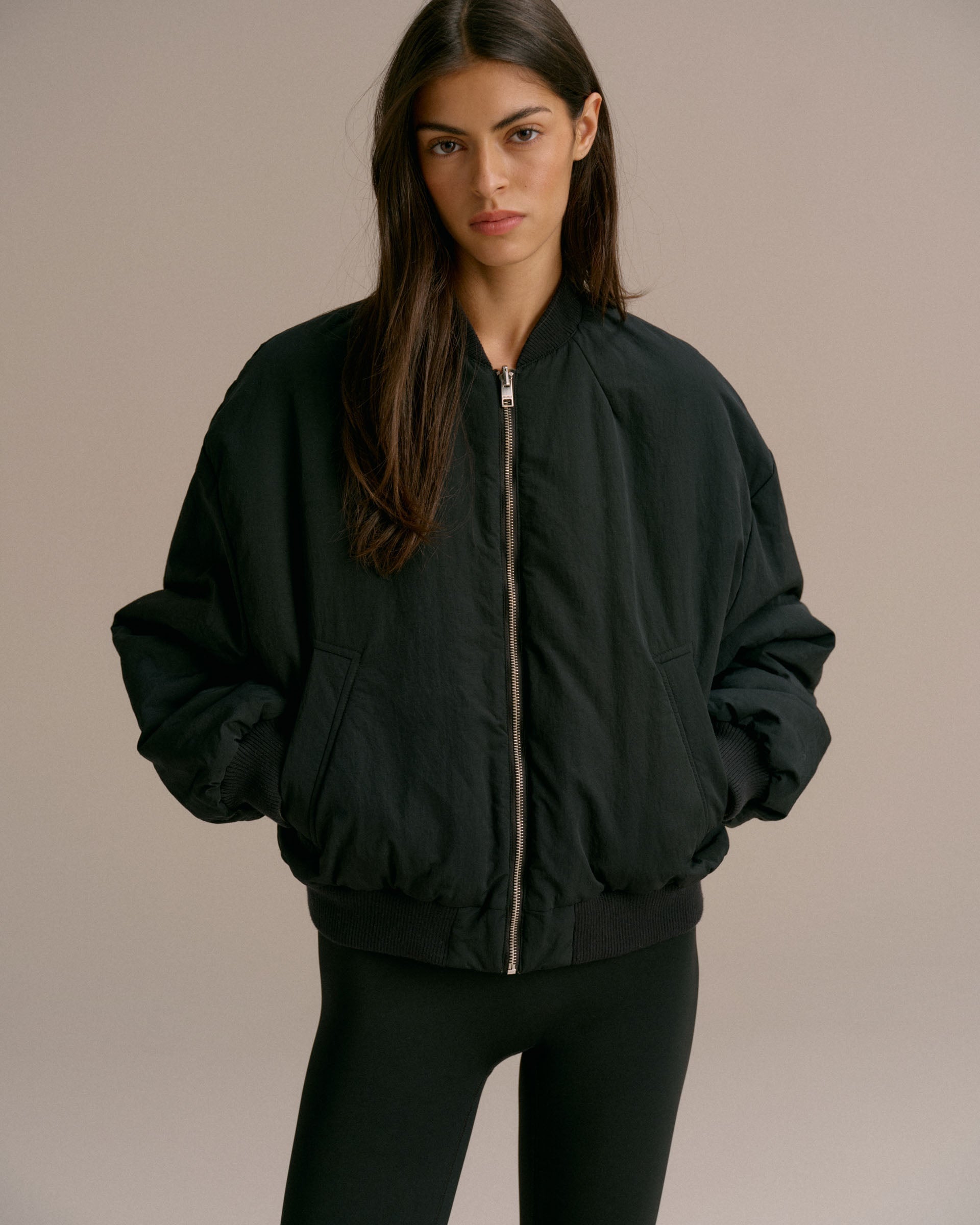 Drop Shoulder Reversible Bomber Jacket - Black/Olive Green