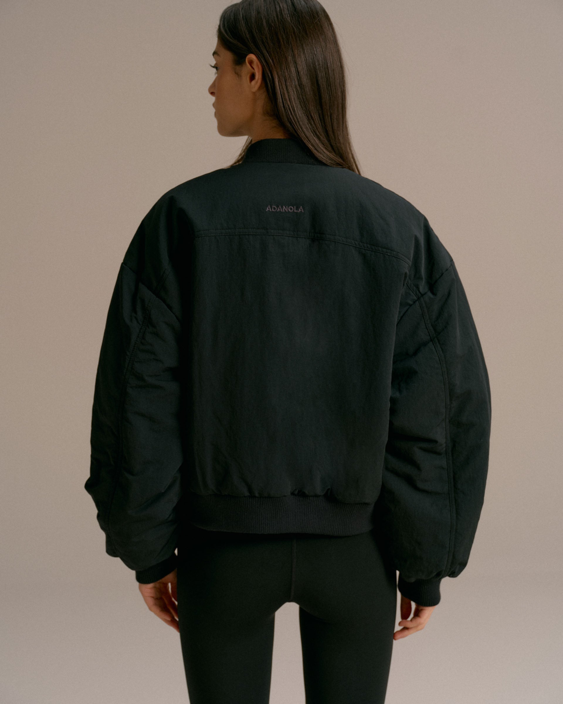 Drop Shoulder Reversible Bomber Jacket - Black/Olive Green
