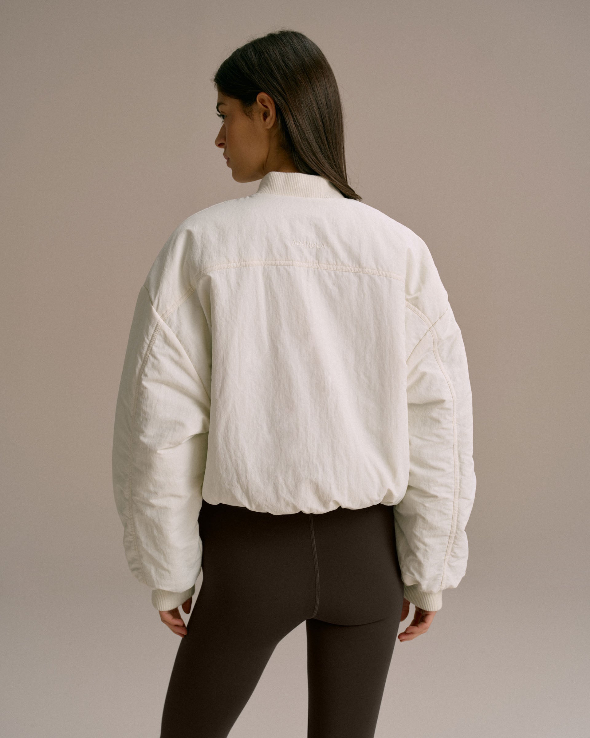Drop Shoulder Reversible Bomber Jacket - Coffee Bean/Marshmallow White