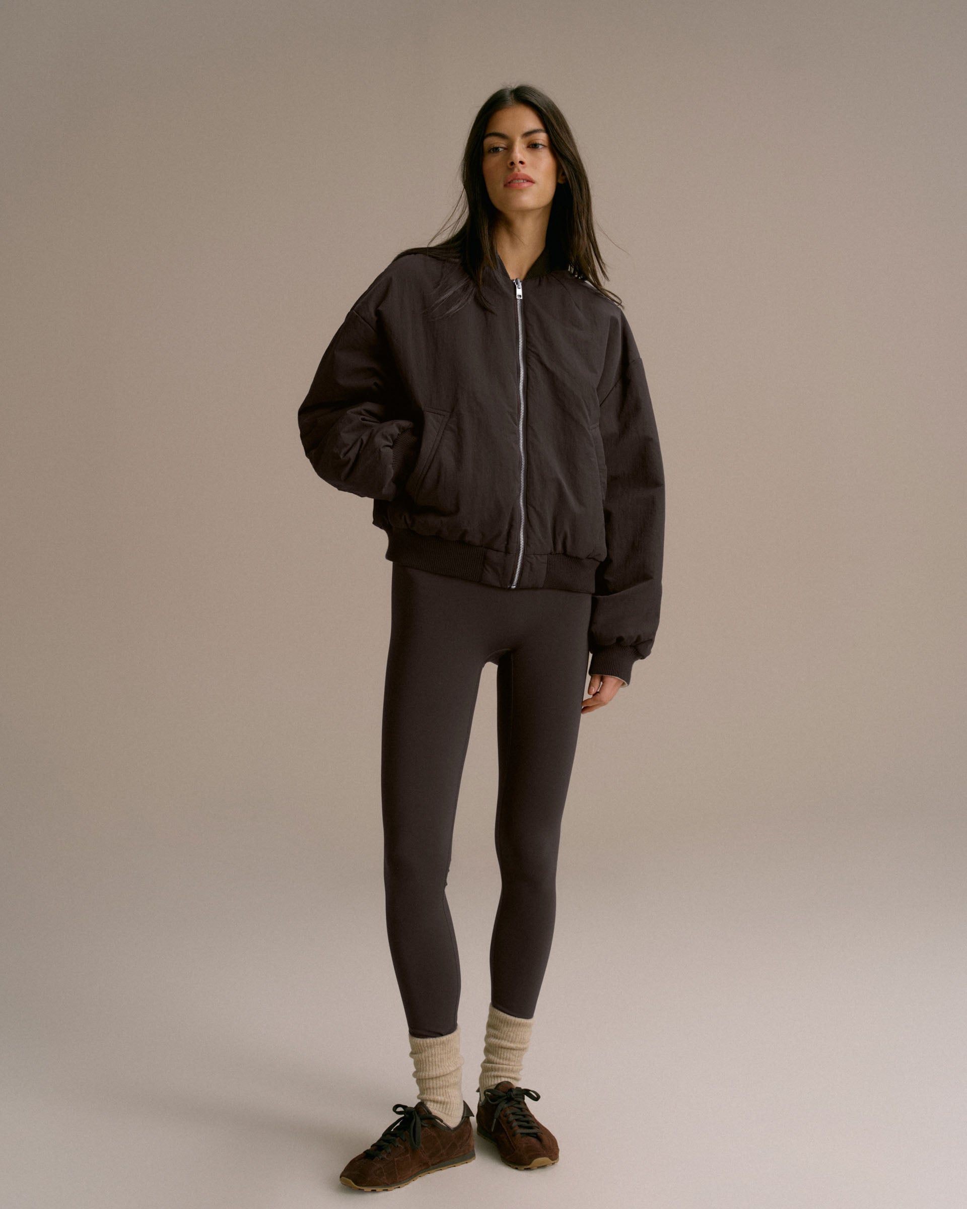 Drop Shoulder Reversible Bomber Jacket - Coffee Bean/Marshmallow White