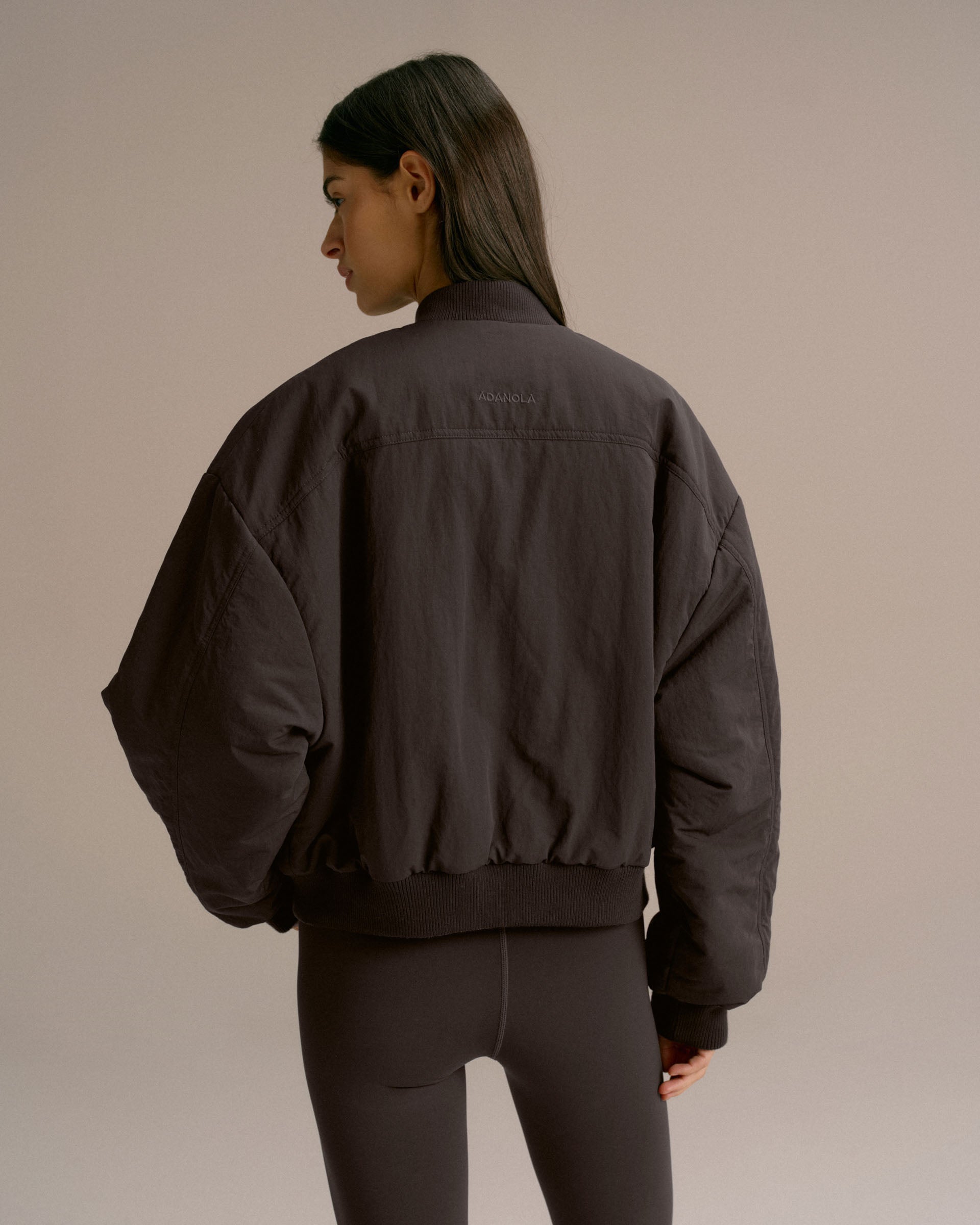 Drop Shoulder Reversible Bomber Jacket - Coffee Bean/Marshmallow White