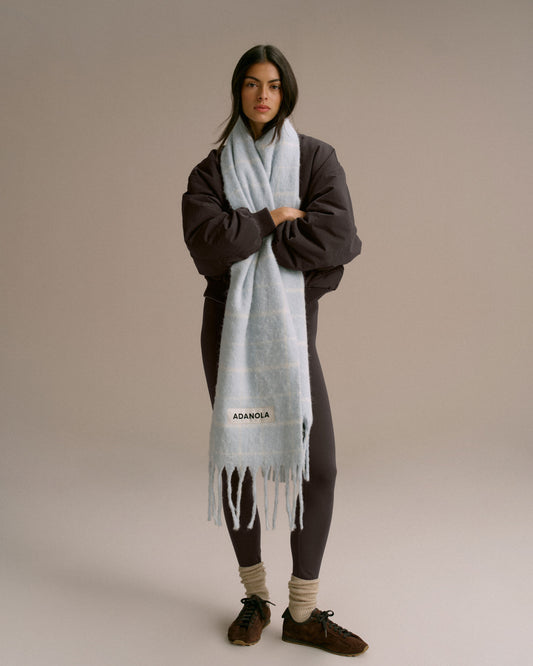 Brushed Checked Scarf - Light Blue
