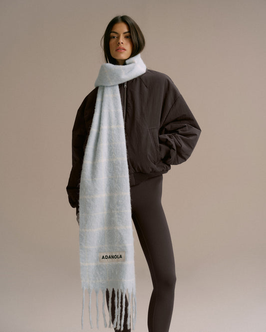 Brushed Checked Scarf - Light Blue