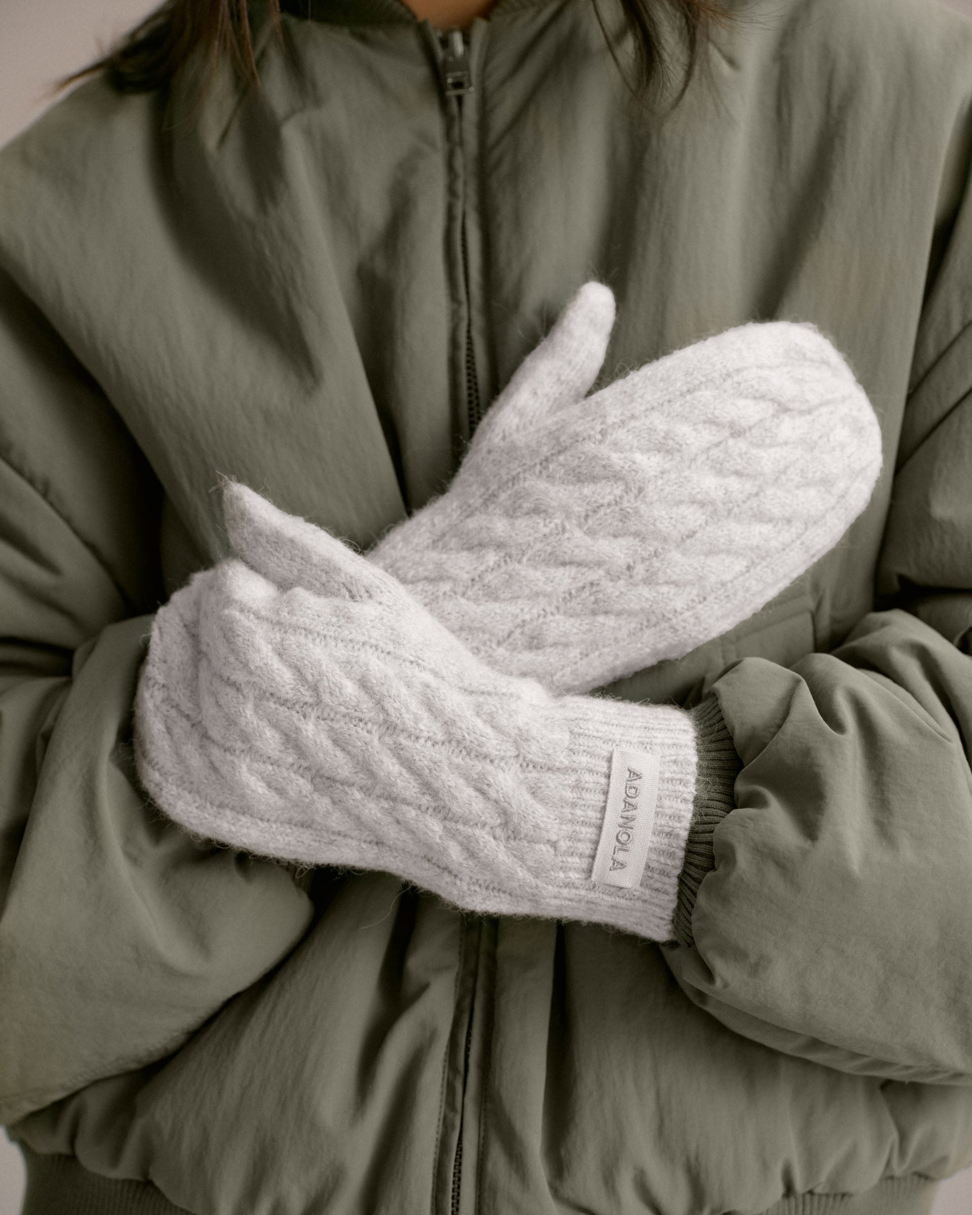 Cable Knit Mittens - Light Grey Melange – Adanola