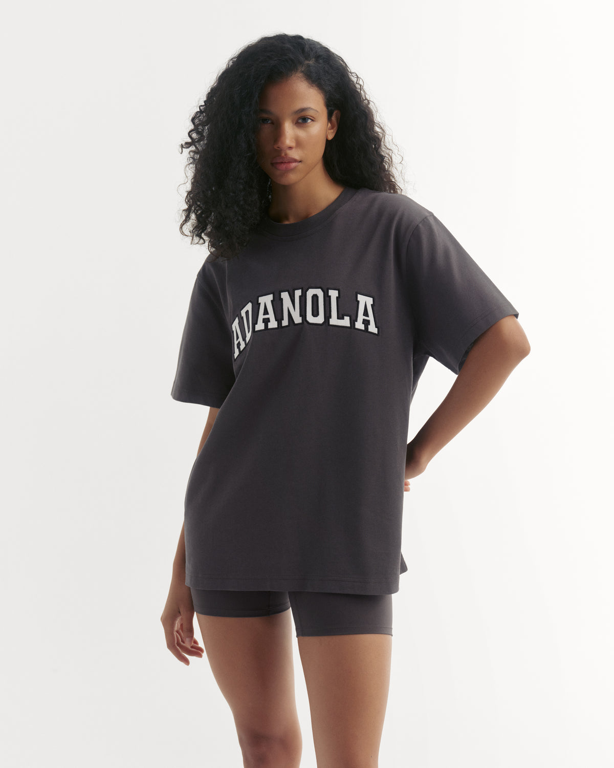 Varsity Short Sleeve Oversized T shirt Coffee Bean White