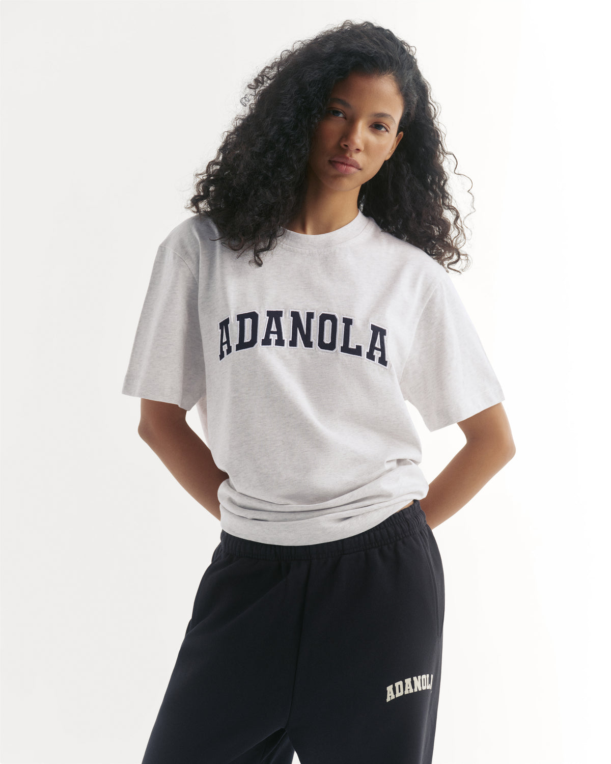 Varsity Short Sleeve Oversized T shirt Light Grey Melange Black