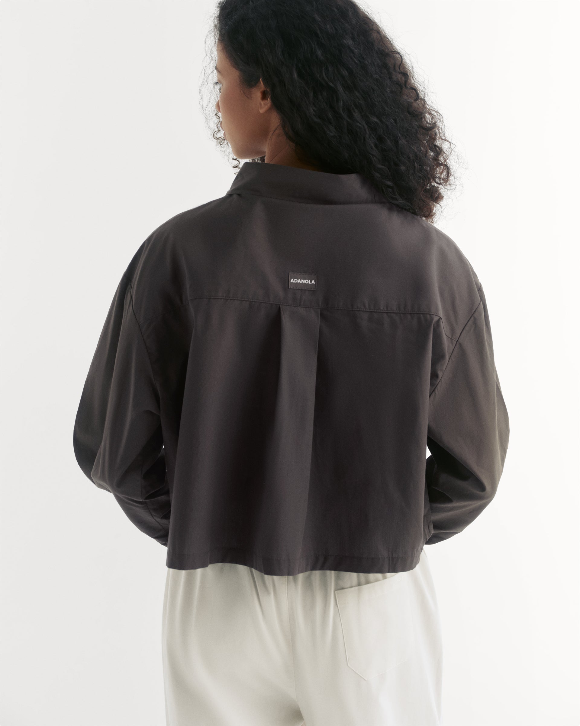 Cotton Cropped Shirt - Coffee Bean