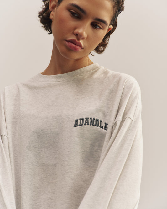Varsity Long Sleeve Oversized T-Shirt - Light Grey Melange/Graphite Grey