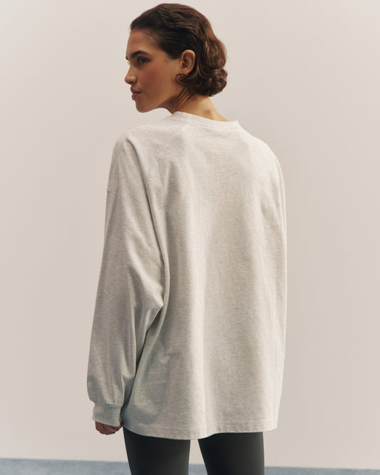 Varsity Long Sleeve Oversized T-Shirt - Light Grey Melange/Graphite Grey