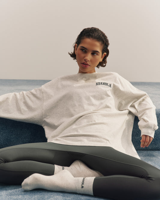 Varsity Long Sleeve Oversized T-Shirt - Light Grey Melange/Graphite Grey