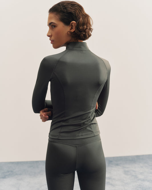 Ultimate Gloss Long Sleeve Zip Up Top - Grey