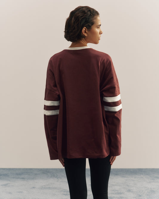 Varsity Boxy Long Sleeve T-Shirt - Burgundy/Marshmallow White