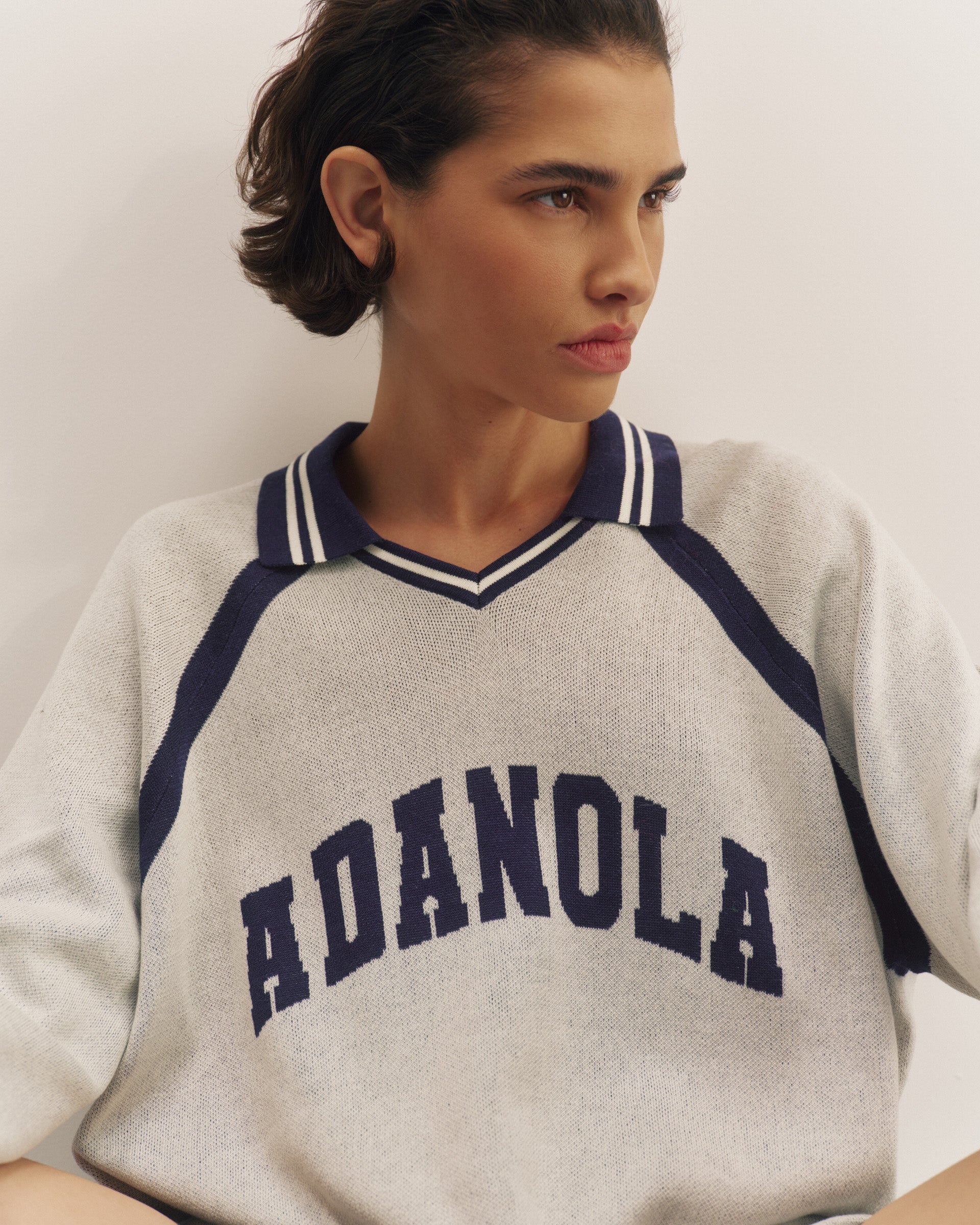 Knit Varsity Jacquard Long Sleeve Top - Marshmallow White