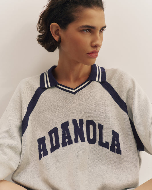 Knit Varsity Jacquard Long Sleeve Top - Marshmallow White