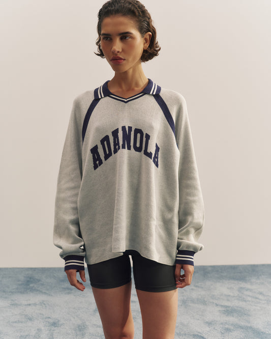 Knit Varsity Jacquard Long Sleeve Top - Marshmallow White