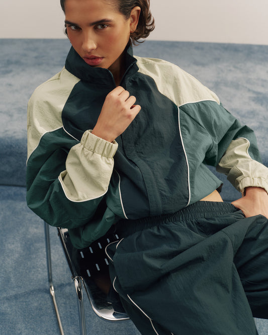 Colourblock Track Jacket - Dark Teal Blue/Stone