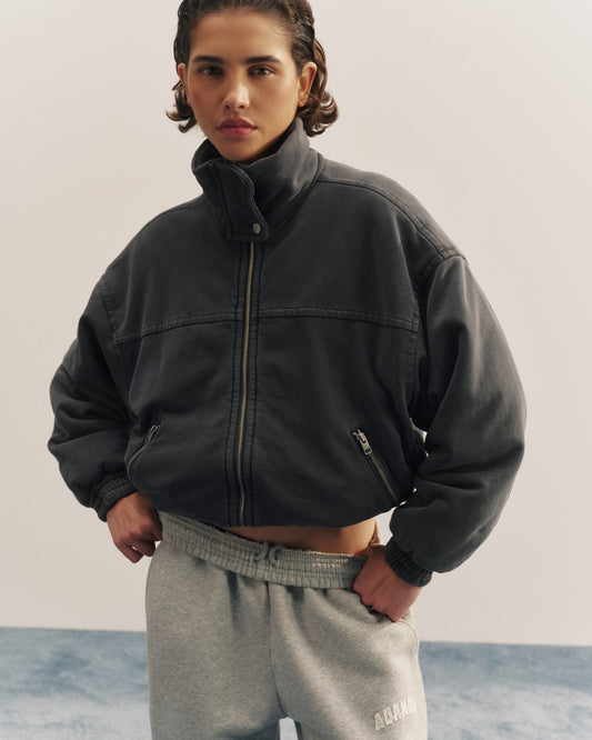 Washed Padded Bomber Jacket - Charcoal Grey