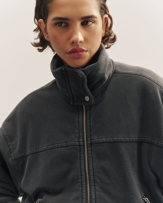 Washed Padded Bomber Jacket - Charcoal Grey