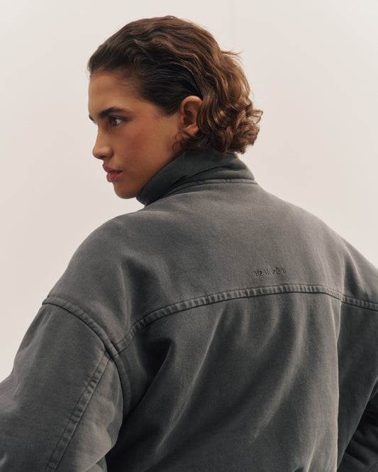 Washed Padded Bomber Jacket - Charcoal Grey