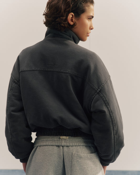 Washed Padded Bomber Jacket - Charcoal Grey