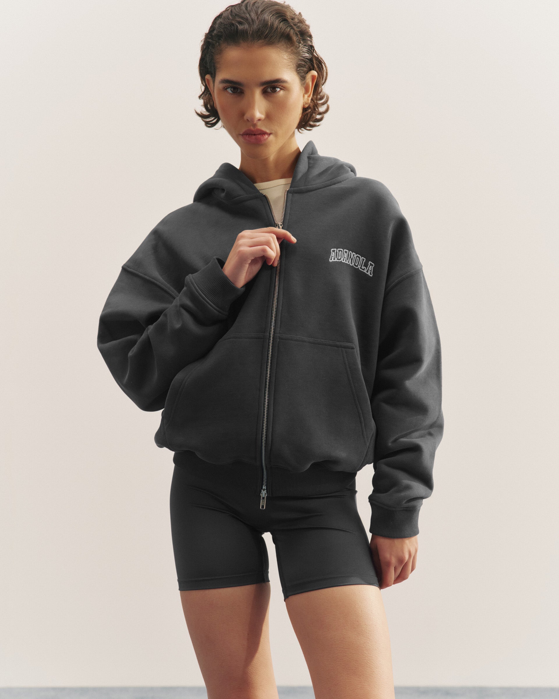 Varsity Relaxed Full Zip Hoodie - Graphite Grey