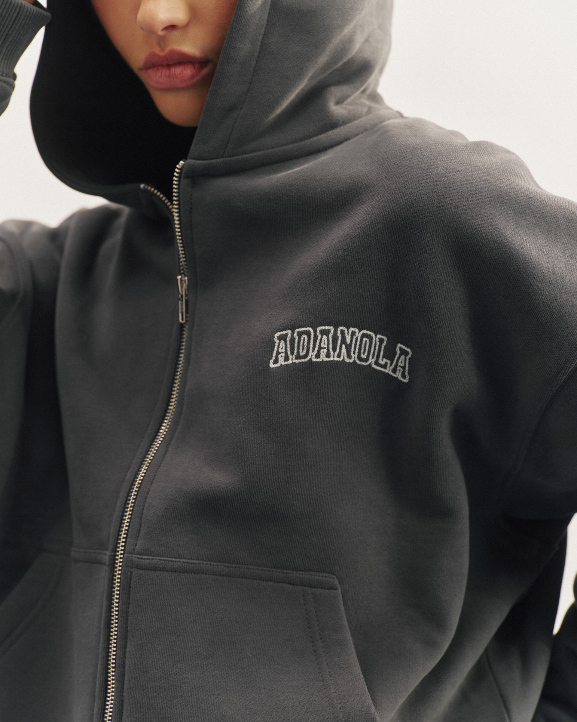 Varsity Relaxed Full Zip Hoodie - Graphite Grey