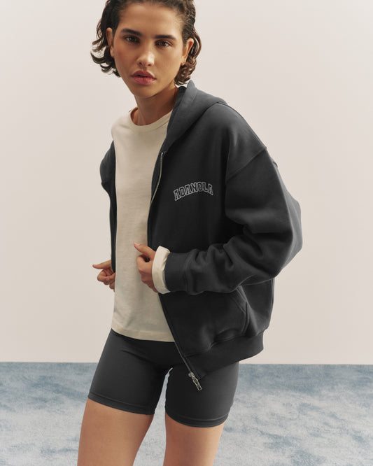 Varsity Relaxed Full Zip Hoodie - Graphite Grey