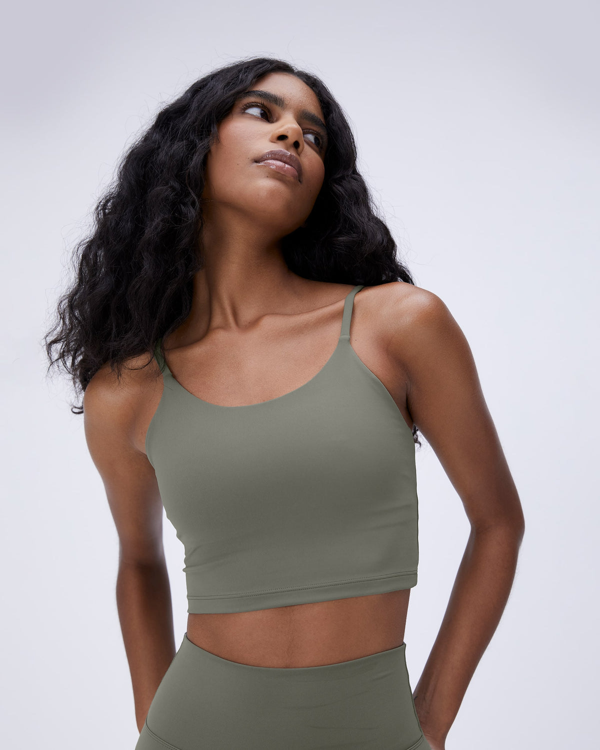 Lavento Silky Olive Green Racerback Sports Bra Crop Top - Large
