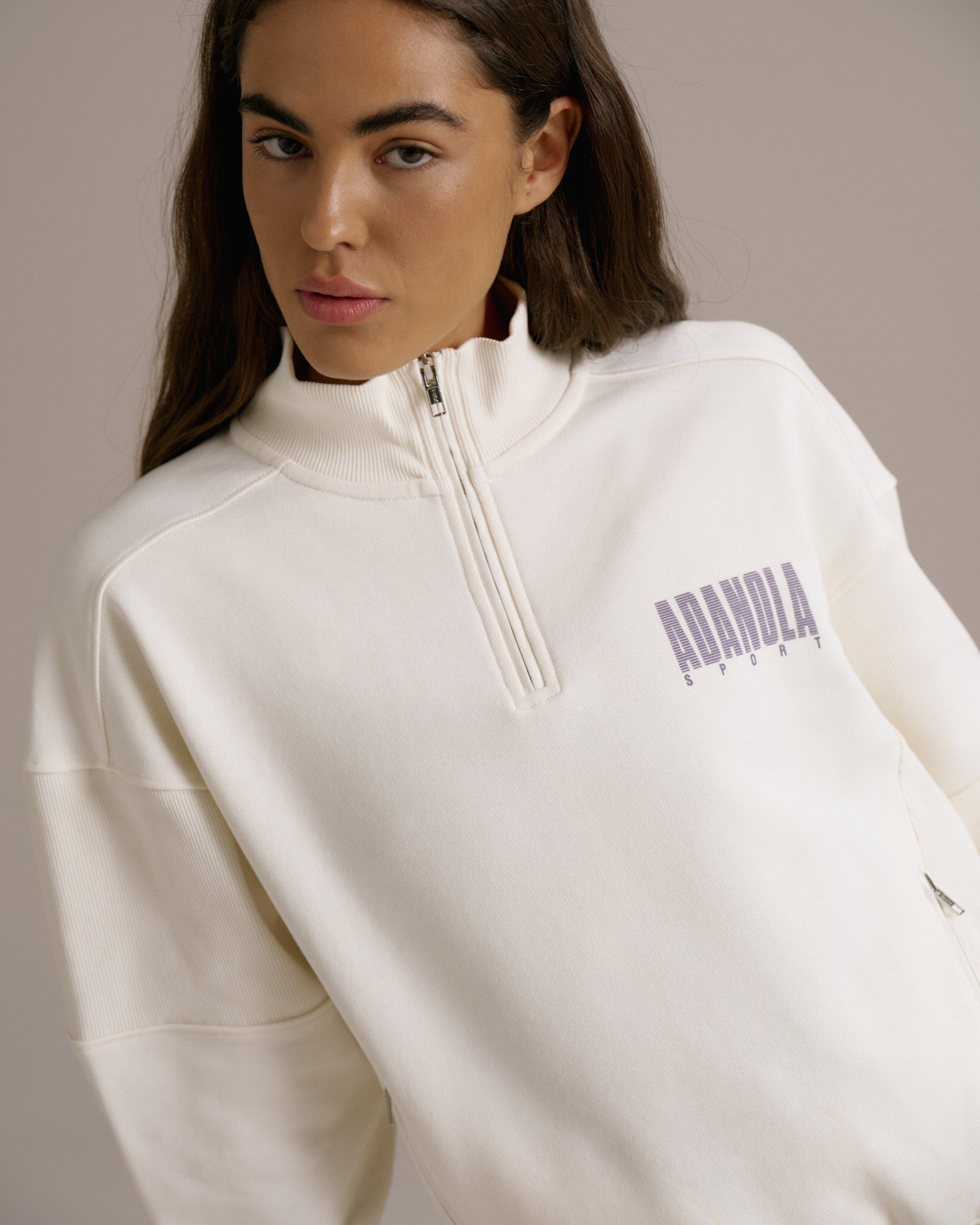 Sport Horizon Relaxed Funnel Neck Zip Sweatshirt - Marshmallow