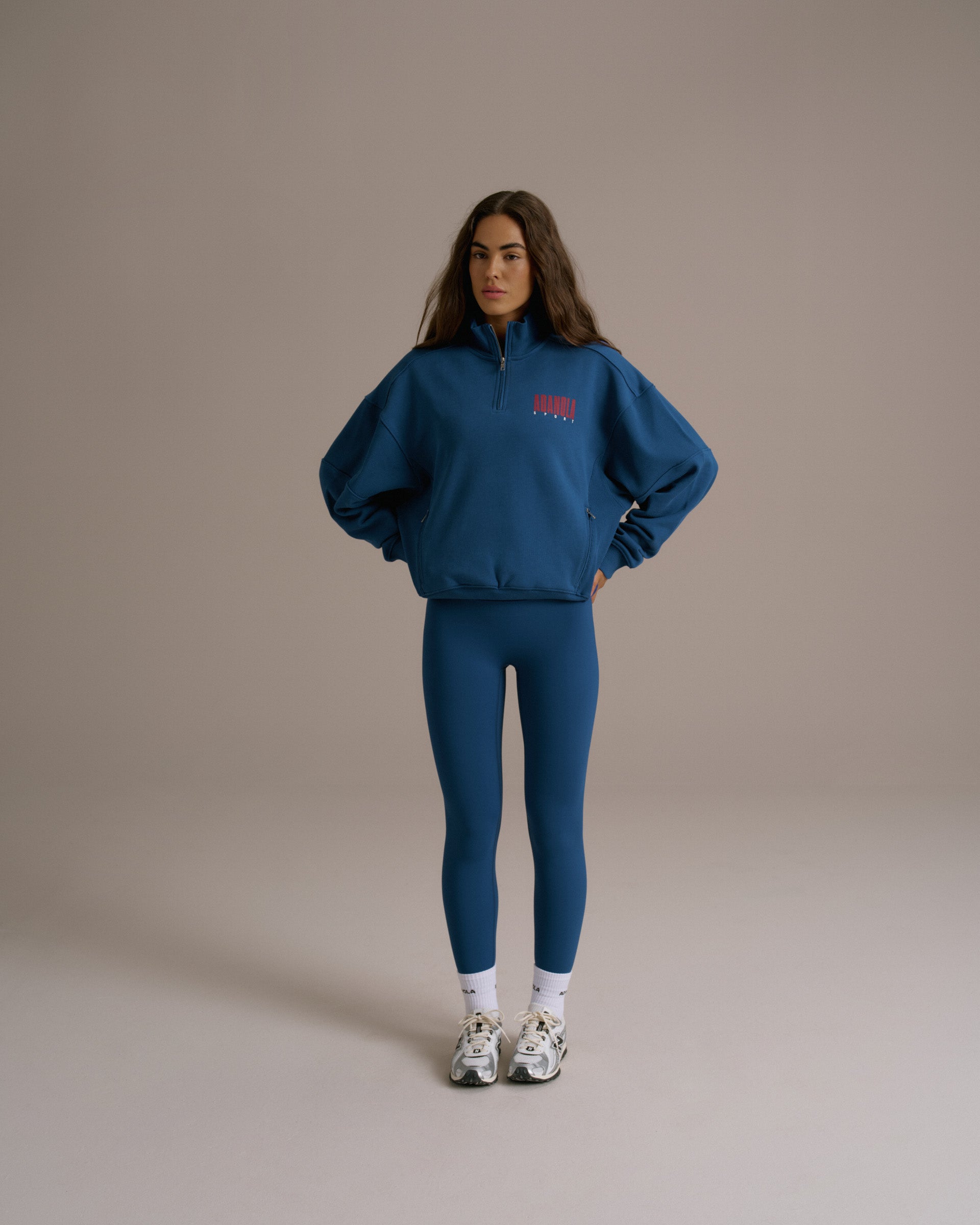 Women's Funnel Neck Zip Sweatshirt - College Blue | Adanola – Adanola