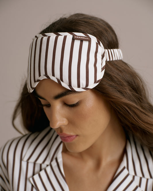 Cotton Sateen Stripe Pyjamas - Marshmallow White/Coffee Bean