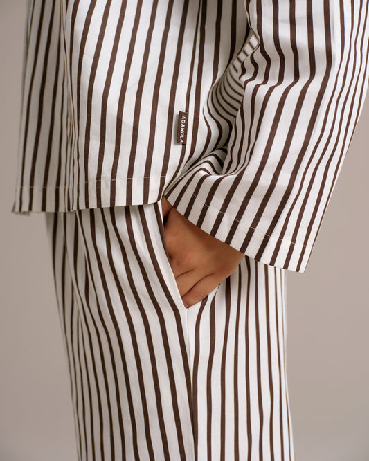 Cotton Sateen Stripe Pyjamas - Marshmallow White/Coffee Bean