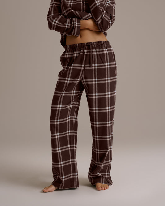Box Set Brushed Cotton Checked Pyjamas - Chocolate Brown
