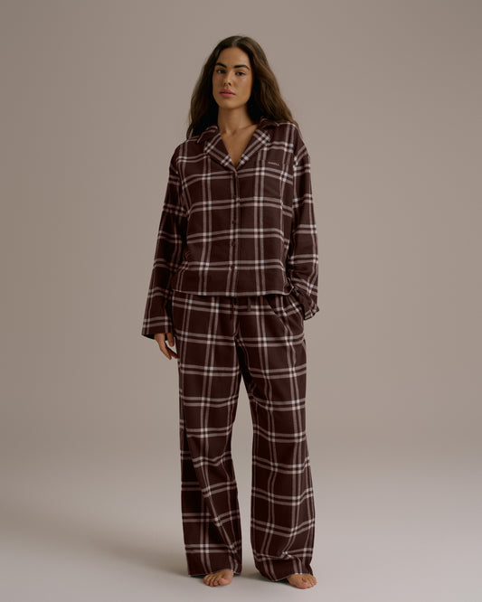 Box Set Brushed Cotton Checked Pyjamas - Chocolate Brown