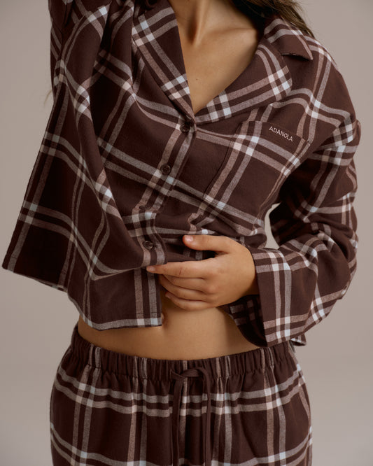 Box Set Brushed Cotton Checked Pyjamas - Chocolate Brown